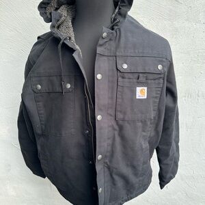 Carhartt Men's Washed Duck Bartlett Hooded Jacket Black Large